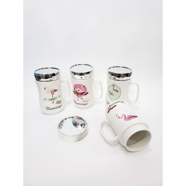 Flamingo Kapakli Aynali Porselen Kupa Bardak