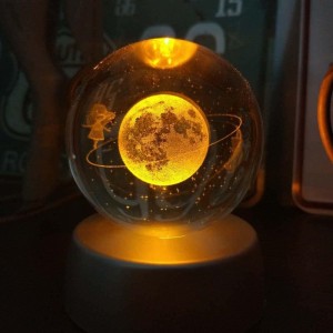 Kristal Satürnlü Kız Tasarımlı Renk Değiştiren Cam Küre
