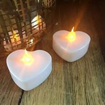 Beyaz Kalp Şeklinde Plastik Pilli Mum 24 Adet