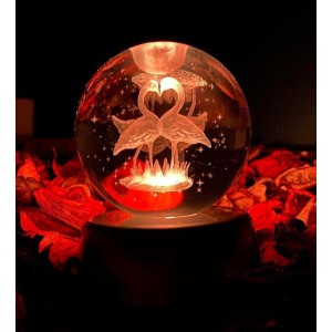 Çift Şeklinde Flamingo Renk Değiştiren Işıklı Cam Küre 6Cm