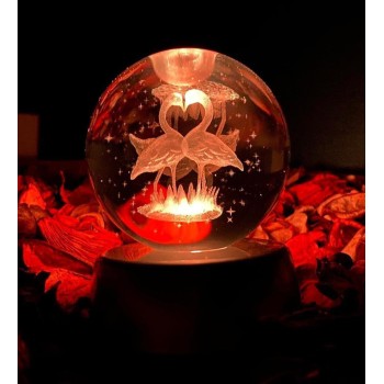 Çift Şeklinde Flamingo Renk Değiştiren Işıklı Cam Küre 6Cm