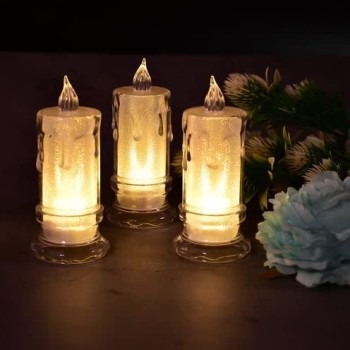 Damlalıklı Kristal Mum Işıklı 11Cm 12 Adet