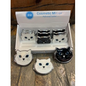 Kedi Desenli Gümüş Cep Aynası 12 Adet