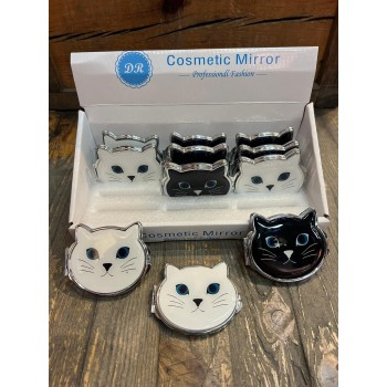 Kedi Desenli Gümüş Cep Aynası 12 Adet