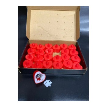 Kırmızı Kalpli Mum Pilli 24 Adet