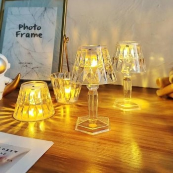 Kristal Görünümlü Led Abajur Gece Lambası Pilli (12Cm) 12 Li