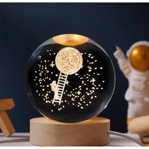 Merdivenle Dünyaya Tırmanan Astronot Renk Değiştiren Işıklı Cam K..