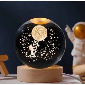 Merdivenle Dünyaya Tırmanan Astronot Renk Değiştiren Işıklı Cam K..