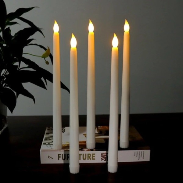 Pilli Şamdan Mum Beyaz 12 Adet 28Cm