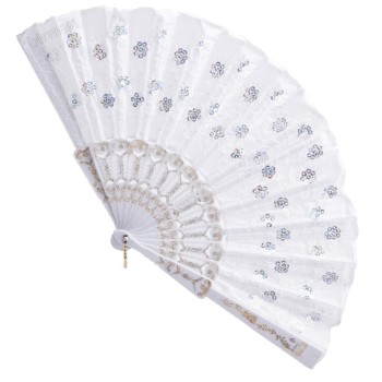 Pullu Plastik Yelpaze Beyaz 12 Adet
