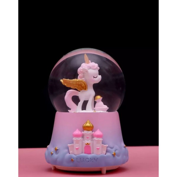Yavru Unicorn Temalı Işıklı Müzikli Püskürtmeli Büyük Boy Kar Küresi