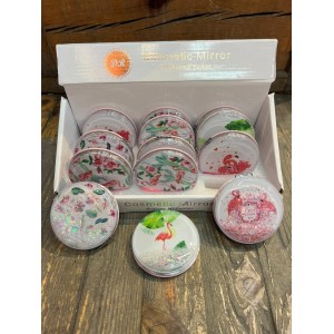 Yuvarlak Sulu Flamingo Desenli Cep Aynası 12 Adet