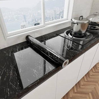 Siyah Mermer Desenli Yapışkanlı Tezgah Folyosu (3 Mt.X 60 Cm)