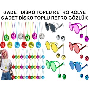 12 Parça Renkli Disko Toplu Retro Parti Seti - 6 Kolye + 6 Gözlük