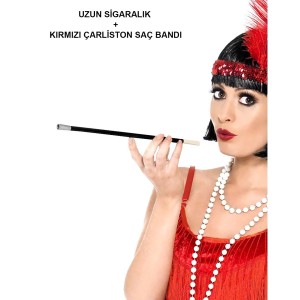 1920'Ler 1990'Lar Gatsby Kadın Aksesuar Seti - Kırmızı Charleston..