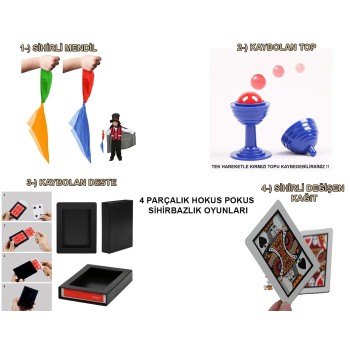 4'Lü Sihirbazlık Seti - Hokus Pokus Sihirli Numara Seti-Kupa-Mend..