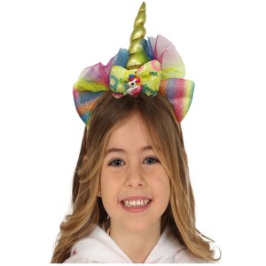 Altın Renk Boynuzlu Payetli Fiyonklu Unicorn Tacı 17X27 Cm