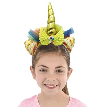 Altın Renk Boynuzlu Tüllü Kanatlı Unicorn Tacı 17X27 Cm