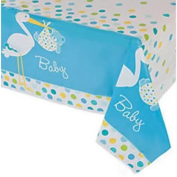 Baby Shower Masa Örtüsü Baby Boy Stork Leylekli Mavi Masa Örtüsü ..