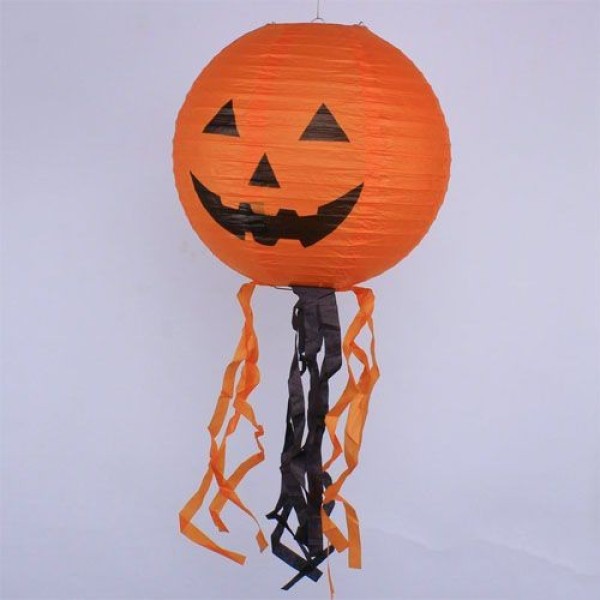 Balkabağı Kağıt Süs - Kabak Dekor Yuvarlak Fener Süs 25 Cm