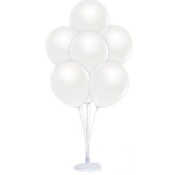 Balon Standı Ve 10 Adet Sedefli Metalik Beyaz Balon Seti