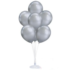 Balon Standı Ve 10 Adet Sedefli Metalik Gümüş Balon Seti