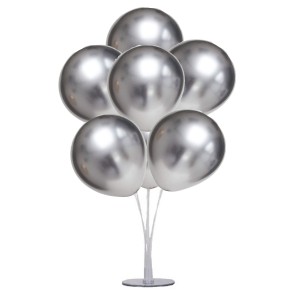 Balon Standı Ve 7 Adet Gümüş Renk Krom Balon Seti