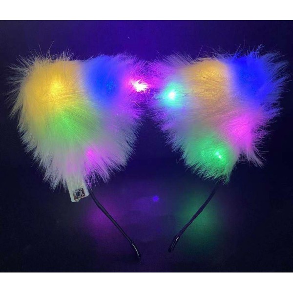 Beyaz Peluşlu Pofuduk Kürklü Led Işıklı Lüks Parti Tacı 20X18 Cm