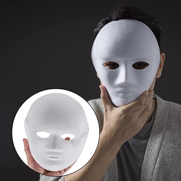 Beyaz Renk Boyanabilir Anonim Tam Yüz Cosplay Maske 24X18 Cm