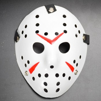 Beyaz Renk Kırmızı Çizgili Tam Yüz Hokey Jason Maskesi Hannibal M..