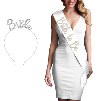Beyaz Üzeri Gümüş Bride To Be İthal Kuşak - Gümüş Renk Metal Brid..