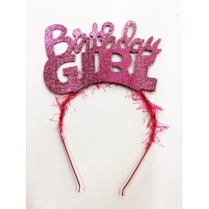 Birthday Girl Yazılı Metalize Parti Tacı Pembe Renk