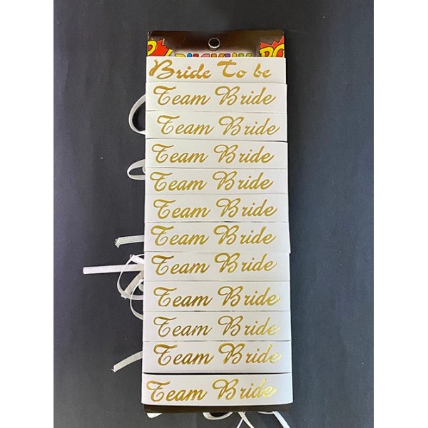 Bride To Be Bileklik - Team Bride Bileklik - Beyaz Üzeri Metalize Altın Yazılı 12 Adet