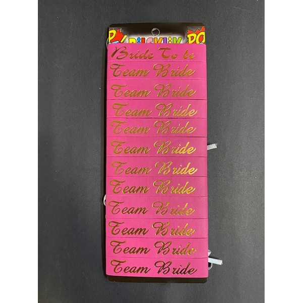 Bride To Be Bileklik - Team Bride Bileklik - Pembe Üzeri Metalize Altın Yazılı 12 Adet