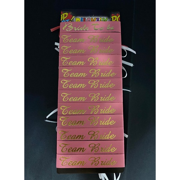 Bride To Be Bileklik - Team Bride Bileklik - Rose Üzeri Metalize Altın Yazılı 12 Adet