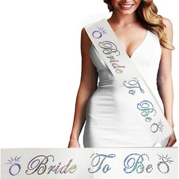 Bride To Be Saten Kuşak Beyaz Üzeri Hologramlı Metalize Gümüş Yaz..
