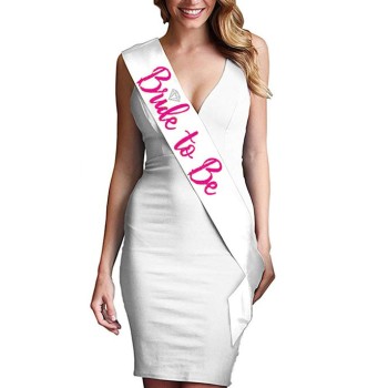 Bride To Be Saten Kuşak Beyaz Üzeri Metalize Fuşya Yazılı 160X9.5..