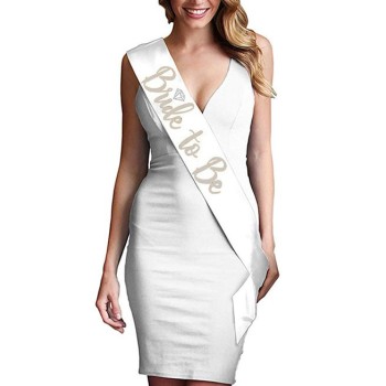Bride To Be Saten Kuşak Beyaz Üzeri Metalize Gümüş Yazılı 160X9.5..