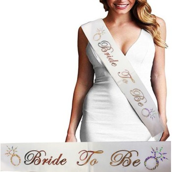 Bride To Be Saten Kuşak Beyaz Üzeri Hologramlı Metalize Rose Yazı..