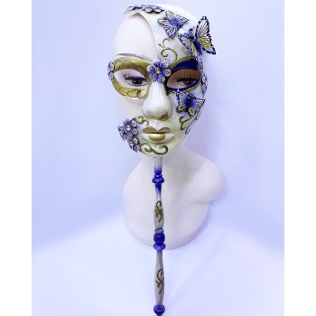 Kelebekli Masquerade Sopalı Venedik Maskesi Mor Renk 10X45 Cm