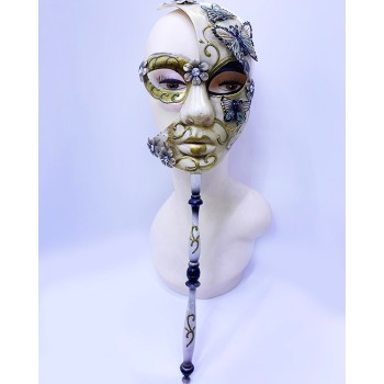 Kelebekli Masquerade Sopalı Venedik Maskesi Siyah Renk 10X45 Cm