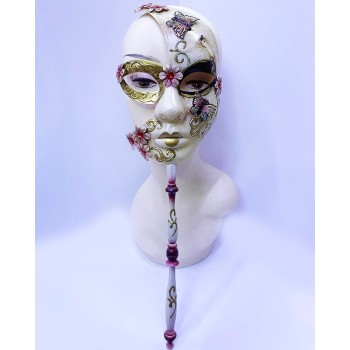 Kelebekli Masquerade Sopalı Venedik Maskesi Kırmızı Renk 10X45 Cm