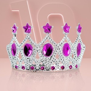 Çocuk Kraliçe Tacı - Fuşya Yıldız İşlemeli Prenses Tacı 15X7 Cm