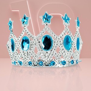 Çocuk Kraliçe Tacı - Mavi Yıldız İşlemeli Prenses Tacı 15X7 Cm