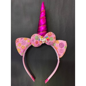 Fuşya Boynuzlu At Figürlü Çocuk Unicorn Tacı 17X27 Cm