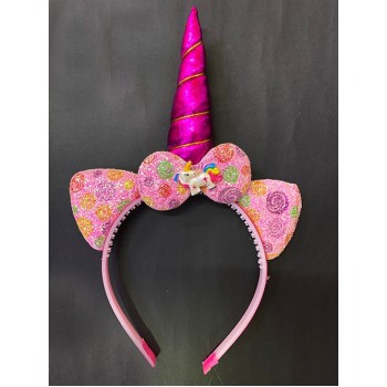 Fuşya Boynuzlu At Figürlü Çocuk Unicorn Tacı 17X27 Cm