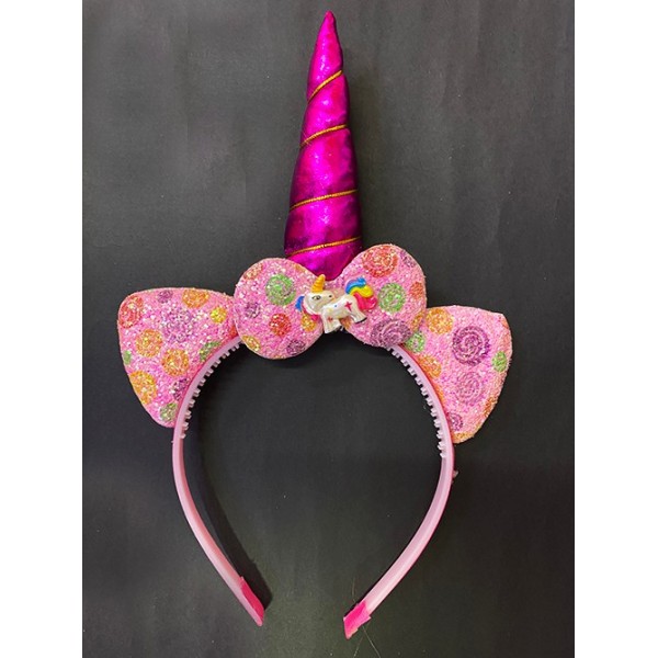 Fuşya Boynuzlu At Figürlü Çocuk Unicorn Tacı 17X27 Cm