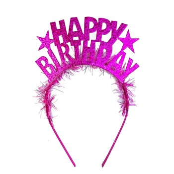 Fuşya Renk Happy Birthday Yazılı Eva Doğum Günü Parti Tacı