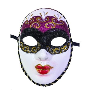 Fuşya Renk Masquerade Simli Yılbaşı Parti Maskesi Tam Yüz Yetişki..