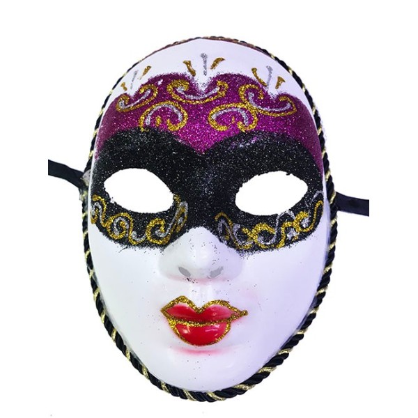 Fuşya Renk Masquerade Simli Yılbaşı Parti Maskesi Tam Yüz Yetişkin